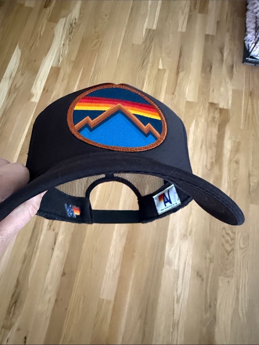 Aviator Nation Black Trucker Hat with Rainbow Mountain Patch - Picture 5 of 5